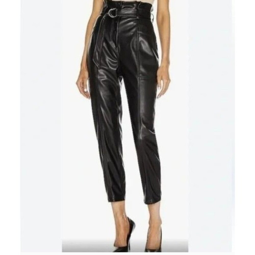 House of Harlow 1960 Black Faux Vegan Leather Paper Bag Waist Ankle Pants Size 2
